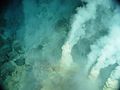 „Biały komin” to miejsce w dnie oceanu, z którego wypływa woda wzbogacona w gips i cynk, mająca małą zawartość miedzi i żelaza. Fot. NOAA Photo Library, źródło: http://commons.wikimedia.org/wiki/File:Expl0036_-_Flickr_-_NOAA_Photo_Library.jpg?uselang=pl, dostęp: 17.02.15